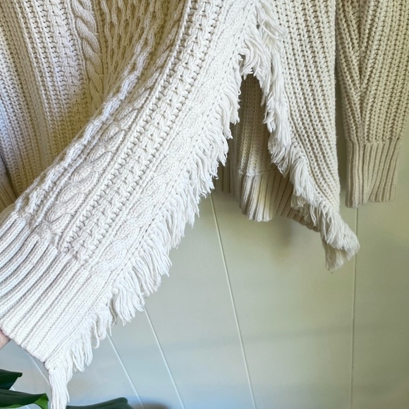 J. Crew Cable Knit Fringe Slit Ivory Cotton Wool Blend Tunic Sweater Sz Med - Picture 4 of 10